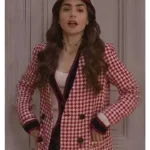 Emily Cooper Emily In Paris Houndstooth Red Coat