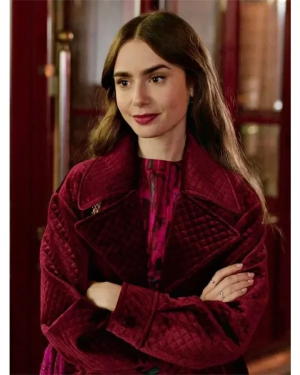 Emily Cooper Emily In Paris Maroon Velvet Jacket