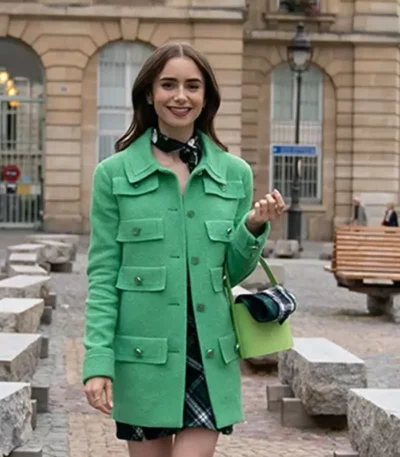 Emily In Paris Emily Cooper Green Multi Pocket Coat