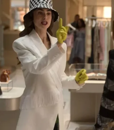 Emily In Paris S02 Lily Collins White Fringe Coat