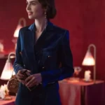 Emily In Paris S03 Lily Collins Blue Velvet Suit