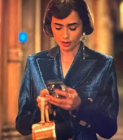 Emily In Paris S03 Lily Collins Blue Velvet Suit