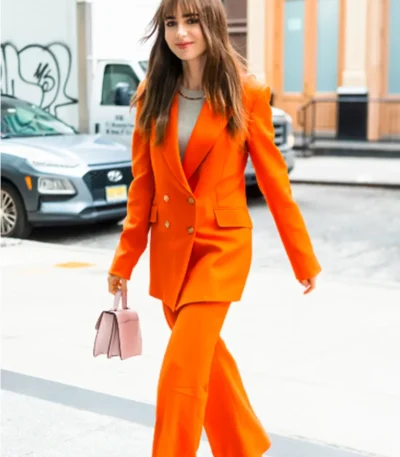 Emily In Paris S03 Lily Collins Orange Suit