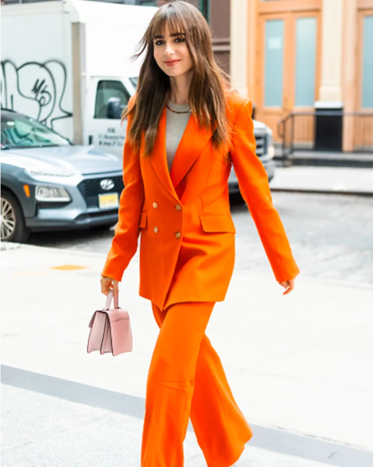 Emily In Paris S03 Lily Collins Orange Suit Emily In Paris S03 Lily Collins Orange Suit