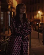Emily In Paris S03 Lily Collins Pink Printed Coat