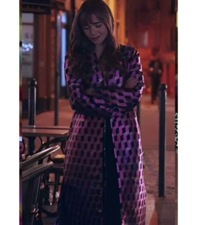 Emily In Paris S03 Lily Collins Pink Printed Coat