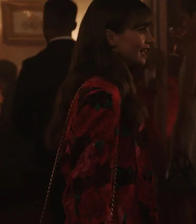 Emily In Paris S03 Lily Collins Red Rose Printed Blazer