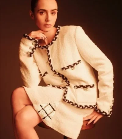 Emily In Paris S03 Lily Collins White Wool Coat