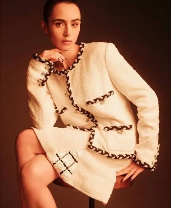 Emily In Paris S03 Lily Collins White Wool Coat Emily In Paris S03 Lily Collins White Wool Coat
