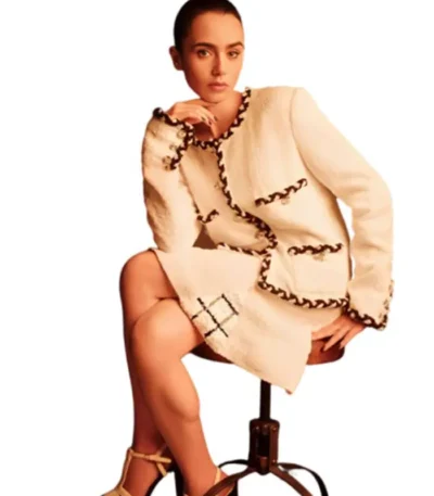 Emily In Paris S03 Lily Collins White Wool Coat