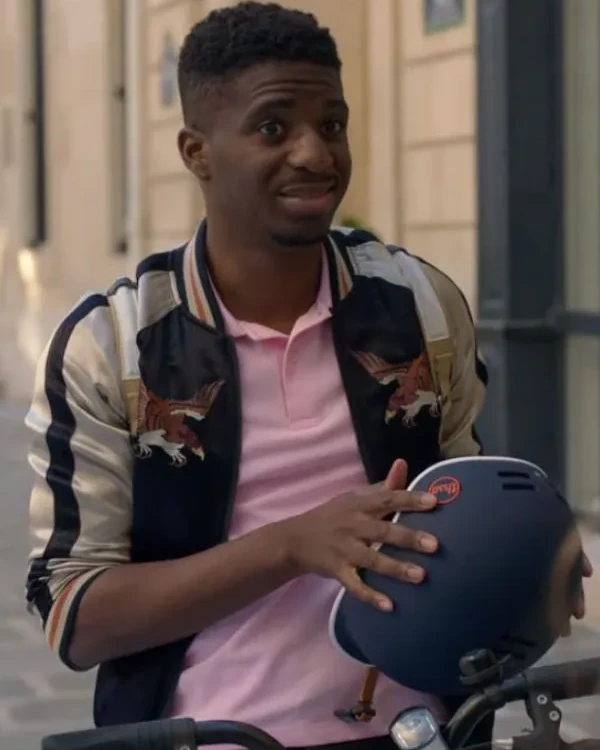 Emily In Paris S03 Samuel Arnold Eagle Print Bomber Jacket Emily In Paris S03 Samuel Arnold Eagle Print Bomber Jacket