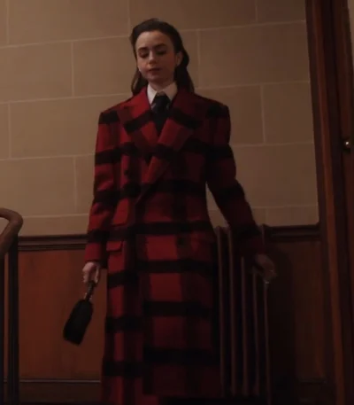Emily In Paris S04 Lily Collins Plaid Wool Twill Coat