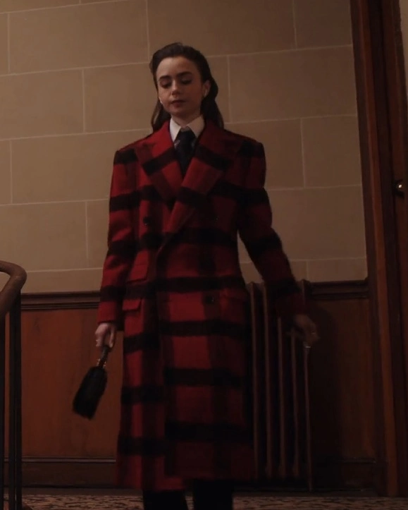 Emily In Paris S04 Lily Collins Plaid Wool Twill Coat Emily In Paris S04 Lily Collins Plaid Wool Twill Coat