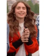 Emily In Paris S3 Lily Collins Orange Sherpa Jacket