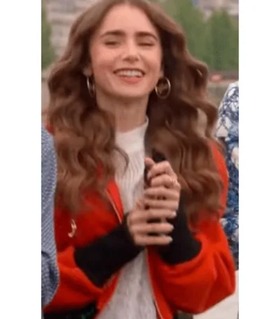 Emily In Paris S3 Lily Collins Orange Sherpa Jacket