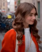 Emily In Paris S3 Lily Collins Orange Sherpa Jacket