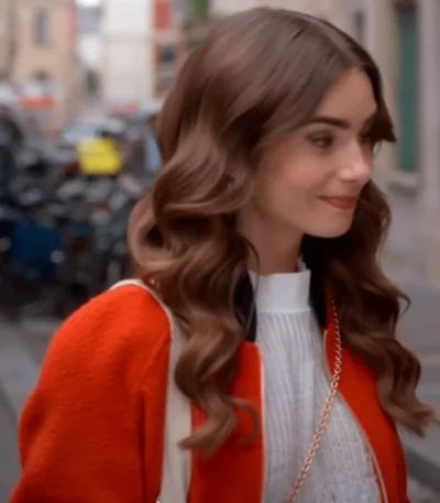 Emily In Paris S3 Lily Collins Orange Sherpa Jacket