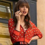 Emily In Paris S3 Lily Collins Red Dotted Cropped Jacket