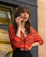 Emily In Paris S3 Lily Collins Red Dotted Cropped Jacket