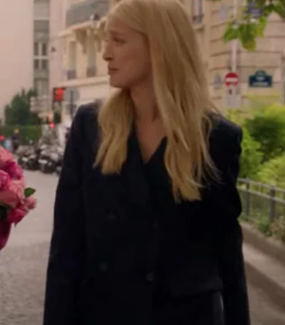 Emily in Paris Camille Razat Black Wool Coat