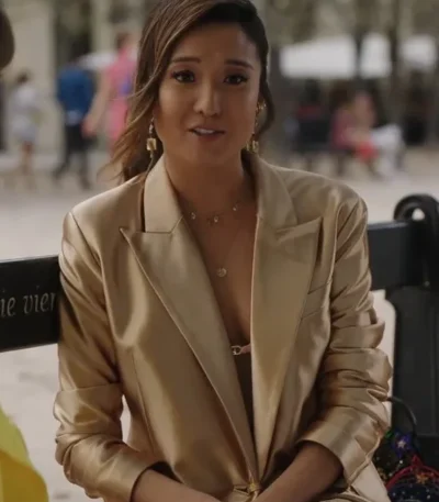 Mindy Chen Emily in Paris S03 Gold Metallic Blazer