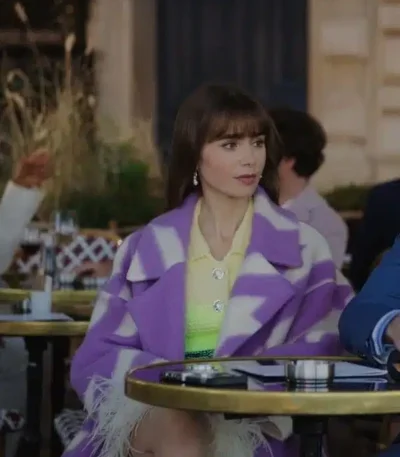 Emily in Paris S03 Emily Purple Wool Trench Coat