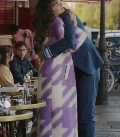 Emily in Paris S03 Emily Purple Wool Trench Coat