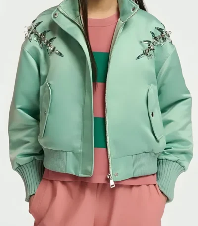 Emily in Paris S04 Ashley Park Embellished Satin Bomber Jacket