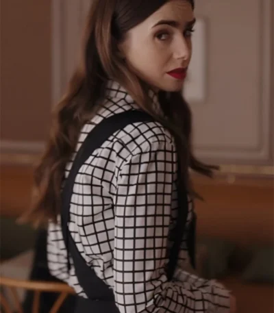 Emily in Paris S04 Lily Collins White Checked Shirt