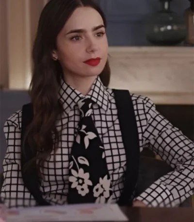 Emily in Paris S04 Lily Collins White Checked Shirt