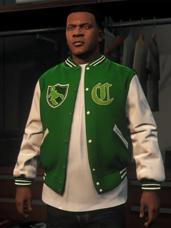 GTA V LS Pounders Bomber Green Letterman Jacket