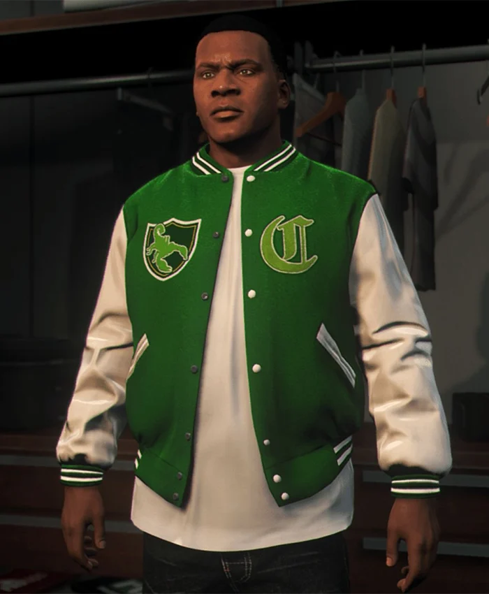 GTA V LS Pounders Bomber Green Letterman Jacket GTA V LS Pounders Bomber Green Letterman Jacket