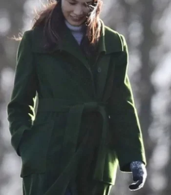 Gemma Chan Eternals 2021 Long Green Coat