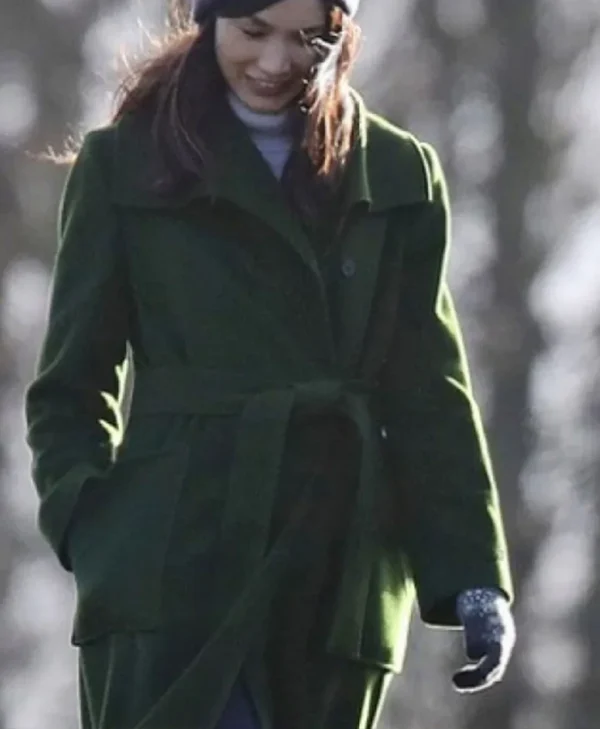Gemma Chan Eternals 2021 Long Green Coat