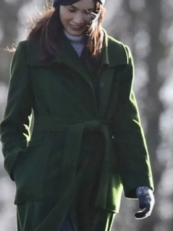 Gemma Chan Eternals 2021 Long Green Coat