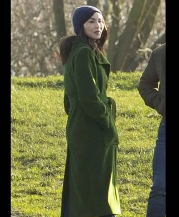 Gemma Chan Eternals 2021 Long Green Coat