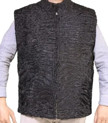 Genuine Persian Lamb Black Fur Vest Waistcoat