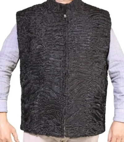 Genuine Persian Lamb Black Fur Vest Waistcoat