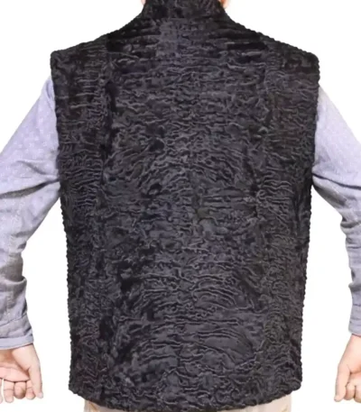 Genuine Persian Lamb Black Fur Vest Waistcoat