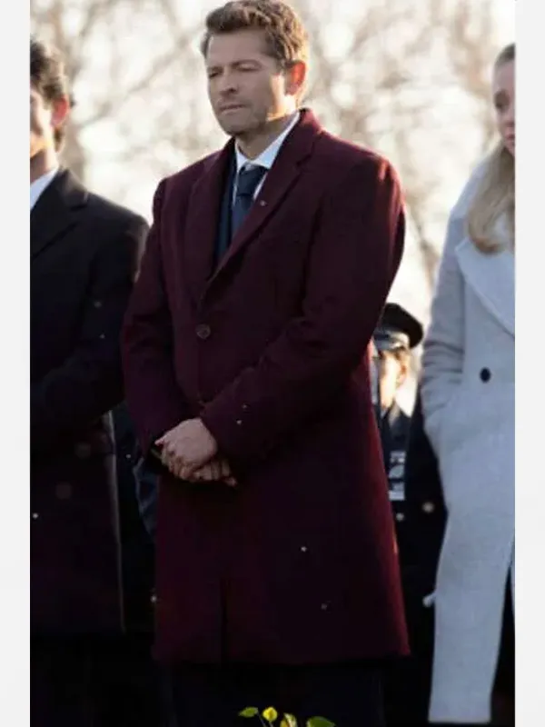 Gotham Knights 2023 Misha Collins Maroon Coat Gotham Knights 2023 Misha Collins Maroon Coat