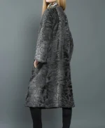 Women Real Persian Lamb Fur Grey Trench Coat