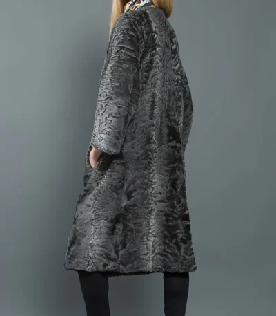 Women Real Persian Lamb Fur Grey Trench Coat