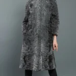 Women Real Persian Lamb Fur Grey Trench Coat