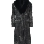 Grey Karakul Persian Lamb Fur Mink Collar Trench Coat