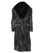Grey Karakul Persian Lamb Fur Mink Collar Trench Coat
