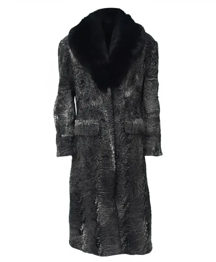 Grey Karakul Persian Lamb Fur Mink Collar Trench Coat Grey Karakul Persian Lamb Fur Mink Collar Trench Coat