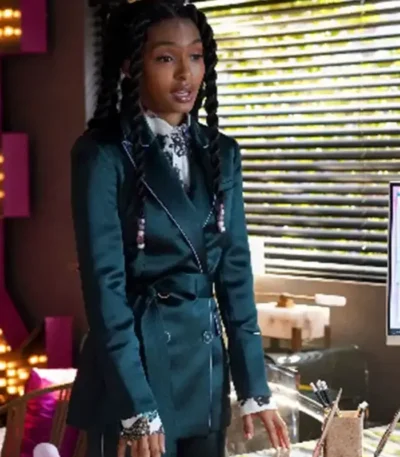 Grown-ish S04 Zoey Johnson Satin Green Blazer