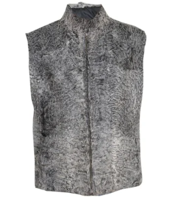 Handmade Persian Lamb Karakul Astrakhan Grey Fur Waistcoat