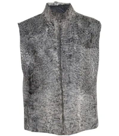 Handmade Persian Lamb Karakul Astrakhan Grey Fur Waistcoat