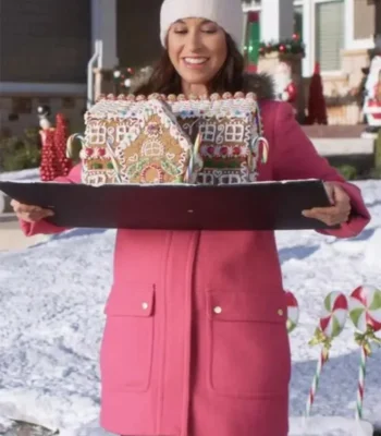 Haul Out The Holly Lit Up 2023 Lacey Chabert Pink Wool Coat